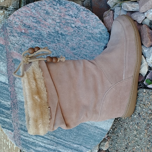 Skechers +3 nude suede leather slouch hidden wedge boots women's 7.5 - Picture 2 of 10